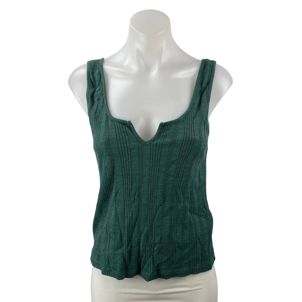 Anthropologie Pilcro Women's Green Ribbed Knit Sleeveless Cami Tank Top Size M